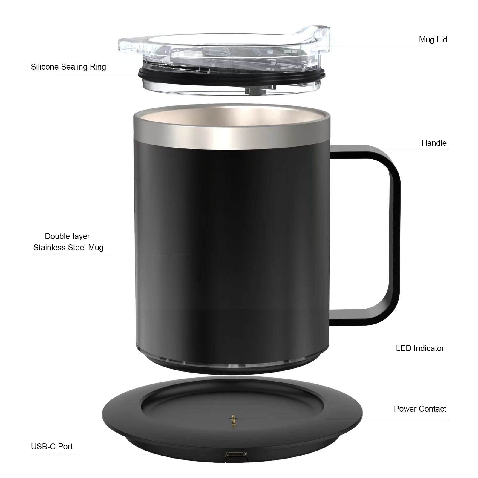 300ml Smart Coffee Mug Warmer with Temperature Control, Stainless Steel Heated Mug, 5V USB Powered