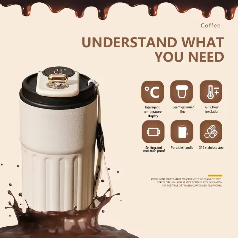 Smart Vacuum Insulated Stainless Steel Tumbler with LED Temperature Display