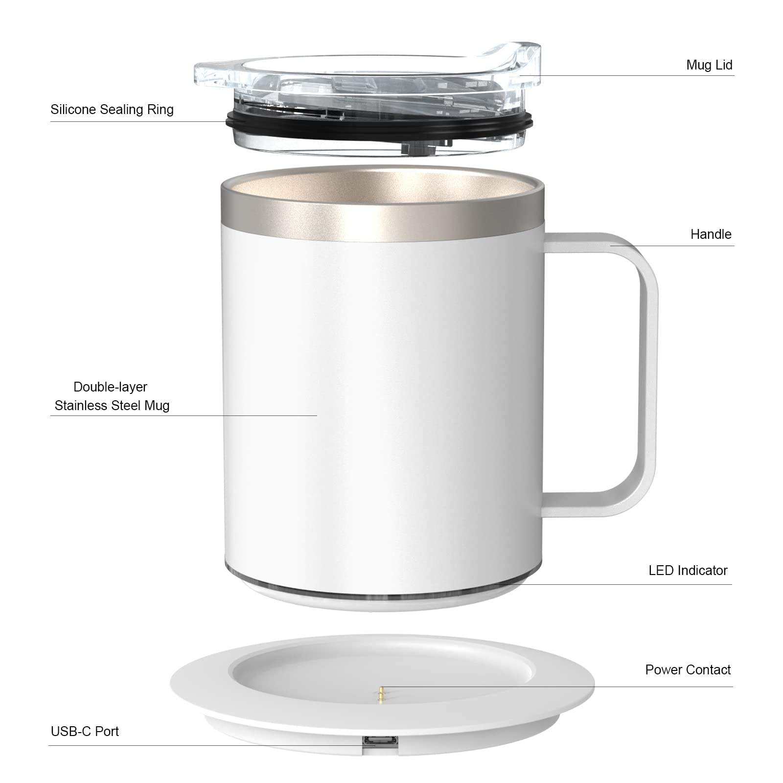 300ml Smart Coffee Mug Warmer with Temperature Control, Stainless Steel Heated Mug, 5V USB Powered