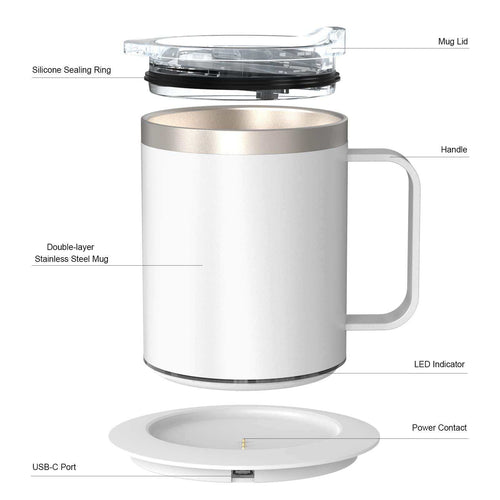 300ml Smart Coffee Mug Warmer with Temperature Control, Stainless Steel Heated Mug, 5V USB Powered