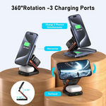 3-in-1 Foldable Magnetic Wireless Charging Station, Up to 15W, Compatible with iPhone, Apple Watch & AirPods