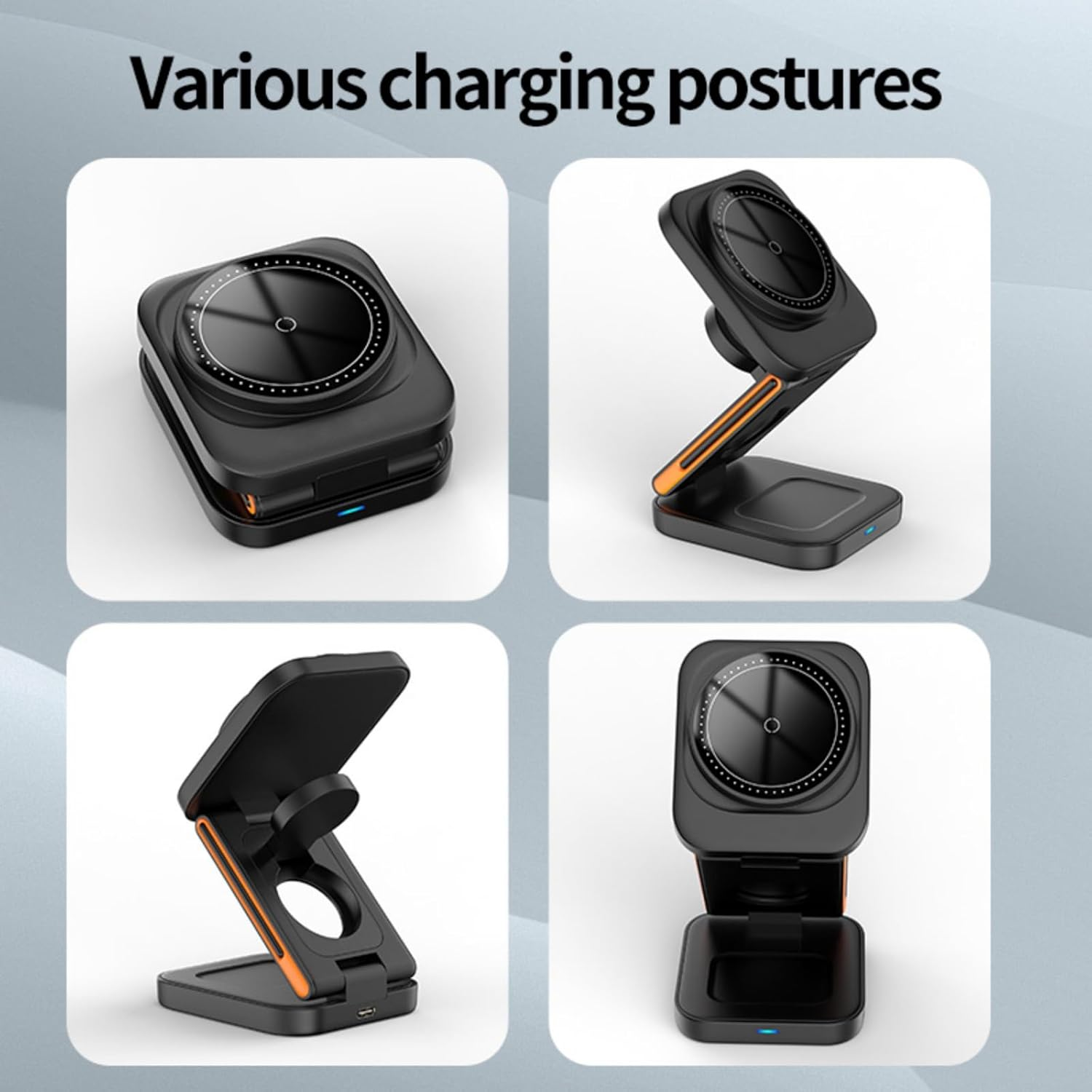3-in-1 Foldable Magnetic Wireless Charging Station, Up to 15W, Compatible with iPhone, Apple Watch & AirPods