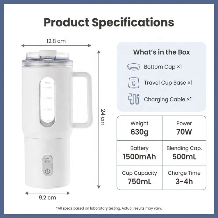 500ml Portable Personal Blender, USB-C Rechargeable Smoothie Maker, Ice Crusher, Leak-Resistant