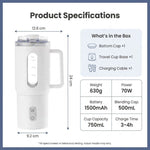 500ml Portable Personal Blender, USB-C Rechargeable Smoothie Maker, Ice Crusher, Leak-Resistant