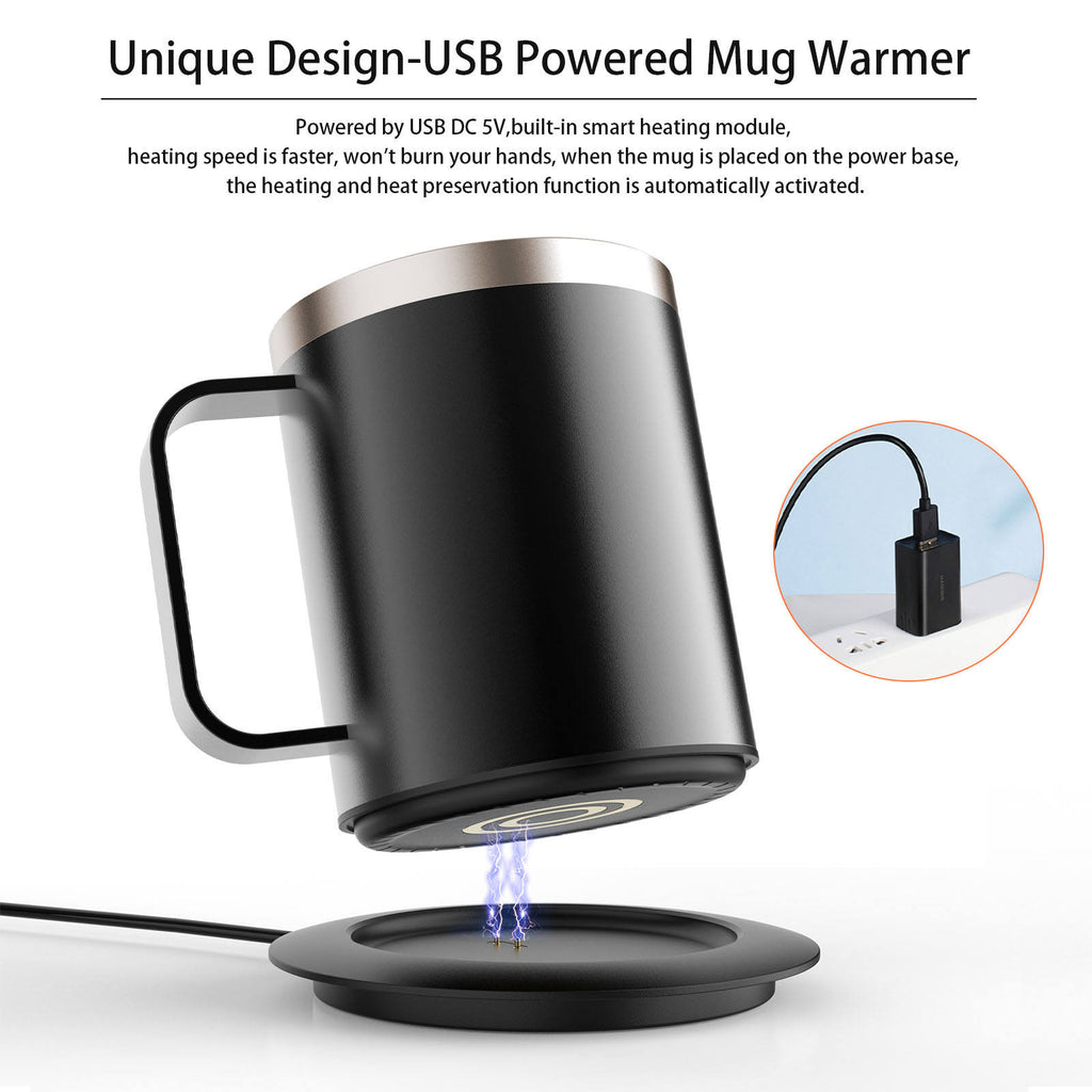 300ml Smart Coffee Mug Warmer with Temperature Control, Stainless Steel Heated Mug, 5V USB Powered