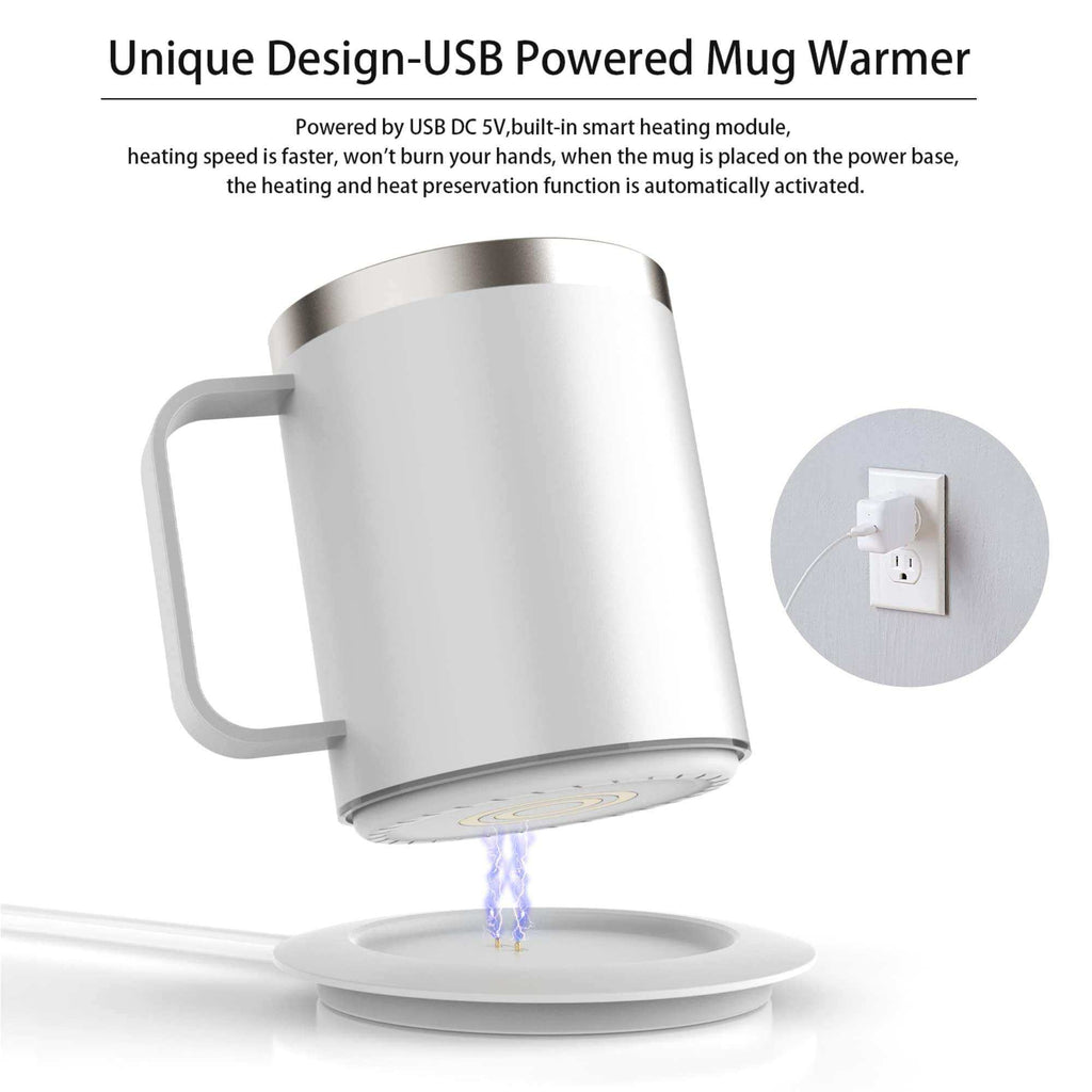 300ml Smart Coffee Mug Warmer with Temperature Control, Stainless Steel Heated Mug, 5V USB Powered
