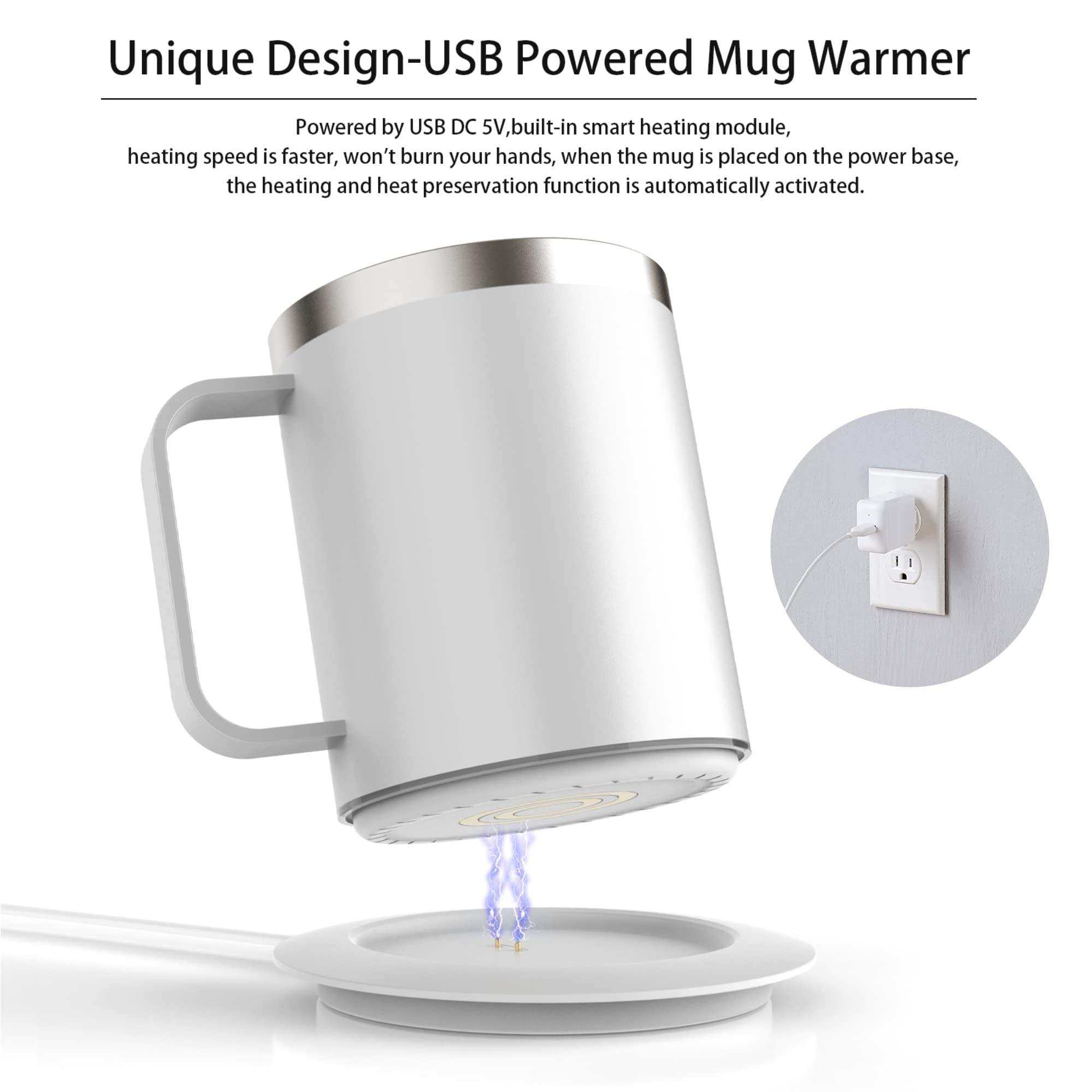 300ml Smart Coffee Mug Warmer with Temperature Control, Stainless Steel Heated Mug, 5V USB Powered