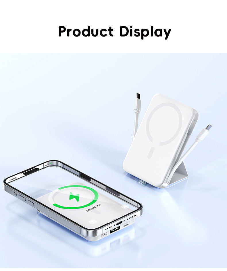 10000mAh Magnetic Wireless Power Bank, Portable Charger, Up to 22.5W USB-C Fast Charging, LED Display