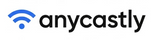 The Anycastly logo, featuring a blue wifi symbol next to the word 'anycastly' in black lowercase letters, set against a plain white background.